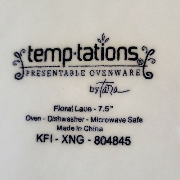 1 Vtg Temp-tations Presentable Floral Lace Ovenware Blue Sq Cereal Soup Bowl QVC - Picture 4 of 4